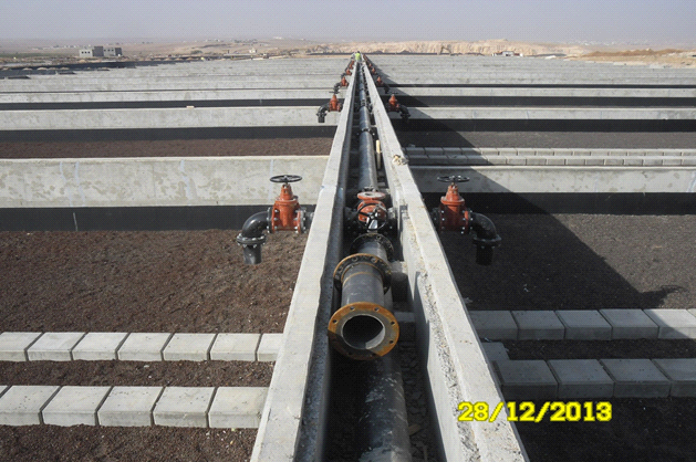 Drying beds – header pipe and distributing valves 