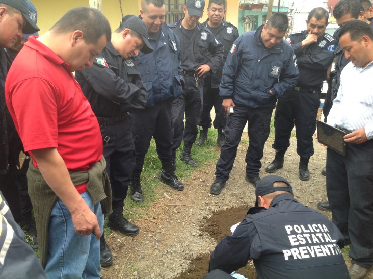 Police Investigators in Mexico practice crime scene processing at the Professional Training Institute of the Secretariat of Publ