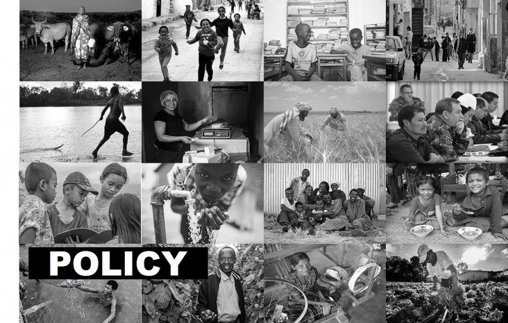 Mosaic of photos with the word Policy