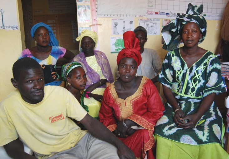 Birth attendant Fatou Diouf, right, and community health volunteers working in Koulouck Mbada