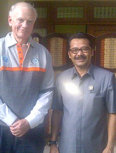 USAID Global Water Coordinator Chris Holmes with Mr. Zainul Arfin, president and director of the City of Batu Water Utility 