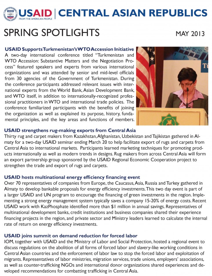 Cover of the USAID/Central Asian Republics Spring 2013 Newsletter - Click to download PDF.