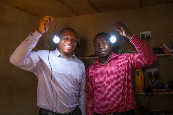 (L-R): Executive Director Chuka Eze and CEO Ifeanyi Orajaka, of Green Village Electricity Project (GVE) demonstrate how their in