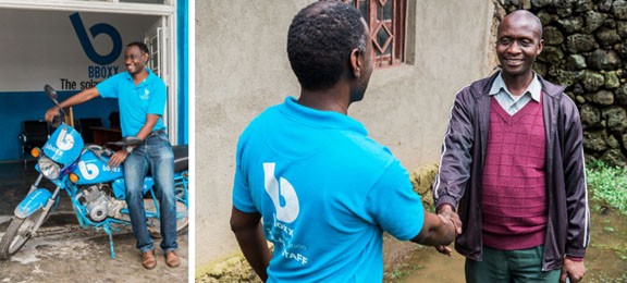 Innocent even delivers solar power kits to customers remote areas of Rwanda, like Andre Nyirahategekimana and his family.