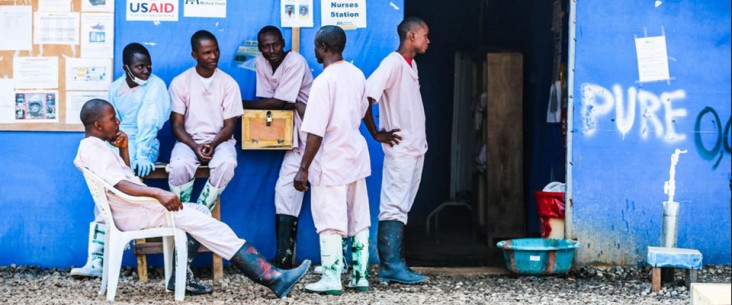 BONG, Liberia January 29, 2015 Aid workers rest at the Bong County Ebola Treatment Unit. Although the number of cases of Ebola i