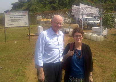 At Robertsport Water Plant: Christian Holmes, USAID Global Water Coordinator and Barbara Dickerson, Deputy Mission Director