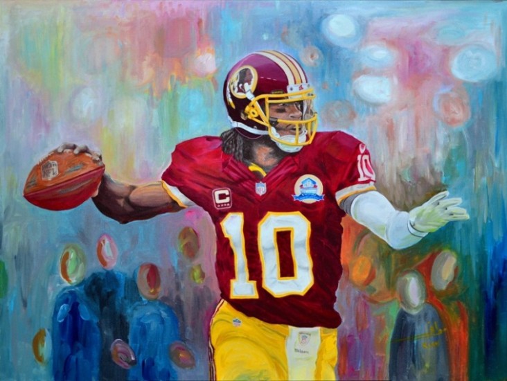 Robert Griffin III, Red Skins’ quarterback – 30X40 acrylic on canvas 2013 