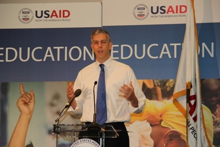 U.S. Education Secretary Arne Duncan speaks at USAID's Global Education Summit in Washington