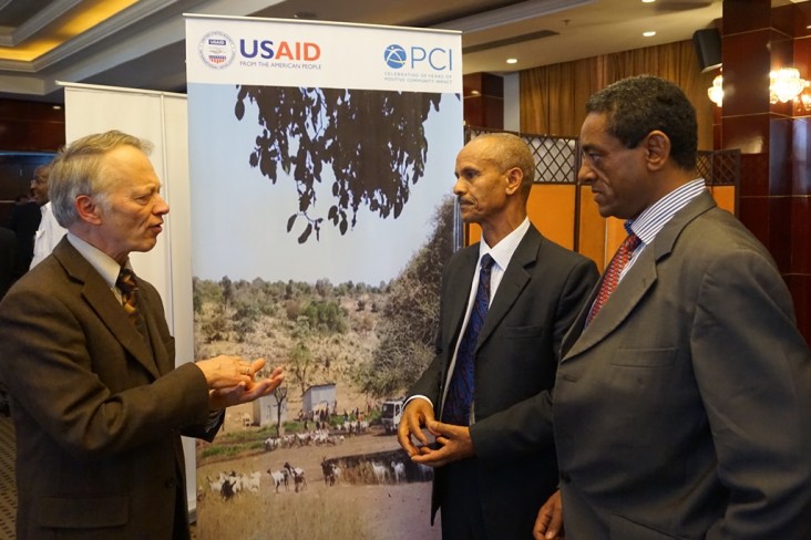 (L-R) USAID Ethiopia Mission Director Dennis Weller, PCI Country Representative Walleligne Alemaw, and Chief of Party Getu Woyes