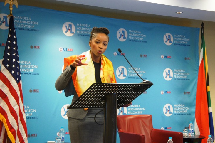 Ms. Phuti Mahanyele, Executive Chairperson of Sigma Capital addressing Mandela Washington Fellows