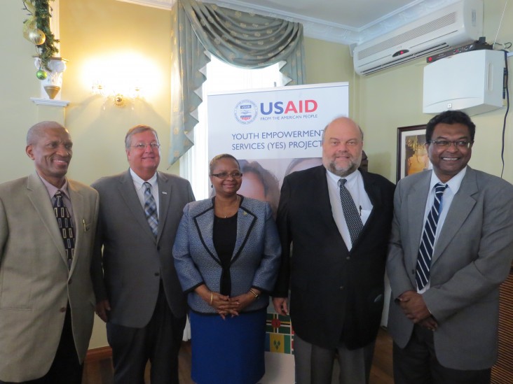 USAID Mission Director Christopher Cushing joins officials during the YES Project Launch in Guyana.