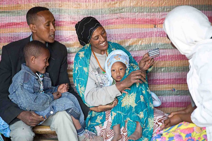 A health extension worker provides counseling on family planning contraceptives in a house in Gedeb Hsasa, Oromia Region.