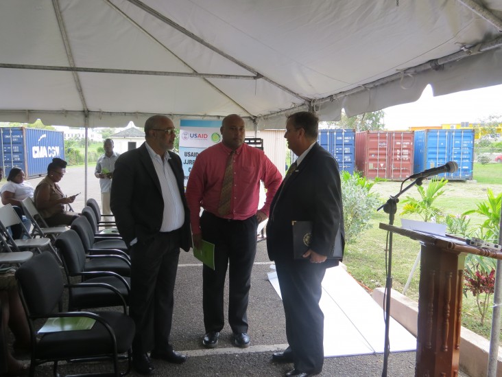 Officials discussing the recent Close Out of  the RRACC project in Antigua.