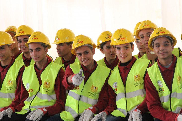 Vocational high school students in Port Said attend the launch for the logistics specialization at their school. USAID supported the curriculum development for this subject.