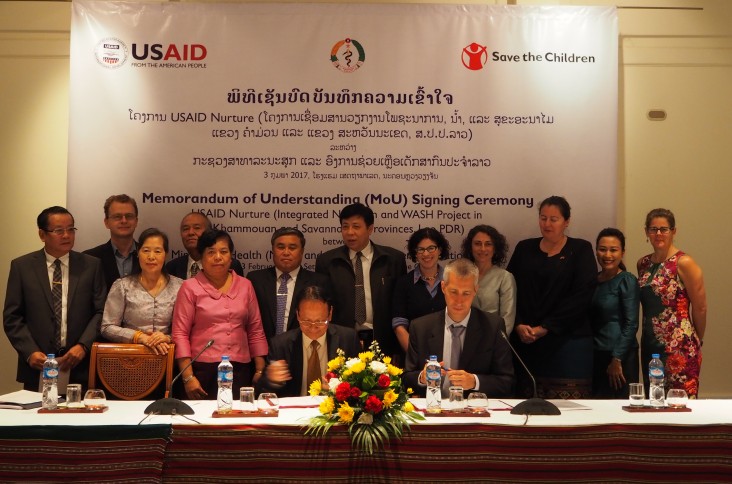 Lao government signs a memorandum of understanding with Save the Children as they work with the U.S. Government to reduce child stunting.