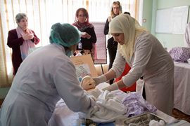 The ICM delegation is visiting the Afghan Midwives Association (AMA) skills lab.