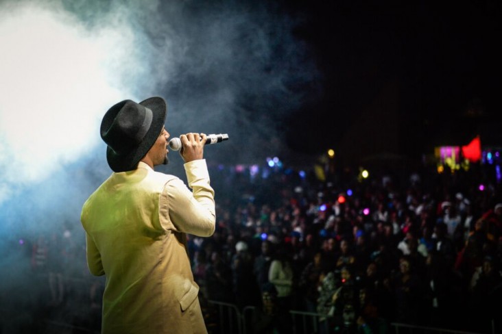Musician Nathi performing during the Moyo Benefit Launch concert in Lesotho