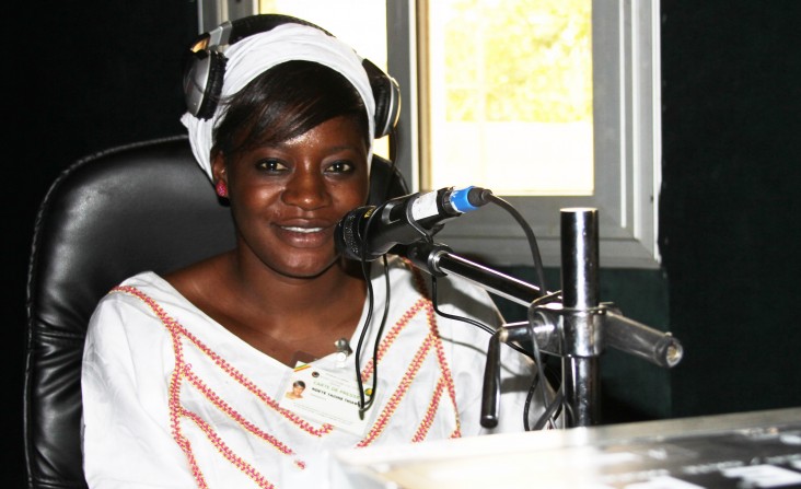 Woman reporter Ndeye Yacine Thiam at work at Gindiku FM radio