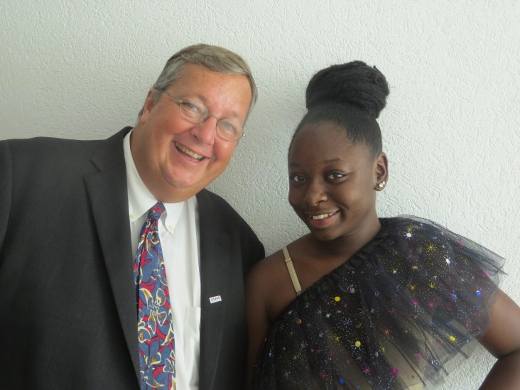 Christopher Cushing greet  Shealiyah Kelley during the St. Kitts YES Project  launch.