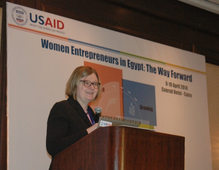 USAID/Egypt Mission Director Dr. Mary C. Ott speaks at a conference on women entrepreneurs in Egypt