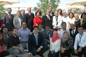 USAID/Egypt Mission Director Dr. Mary C. Ott with LEAD Scholarship Students at the 'Fekrathon' Conference at AUC