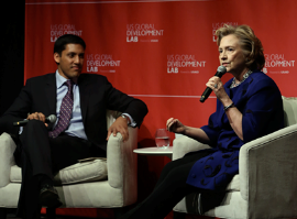 USAID Administrator Rajiv Shah and former U.S. Secretary of State Hillary Clinton at the Lab's official launch