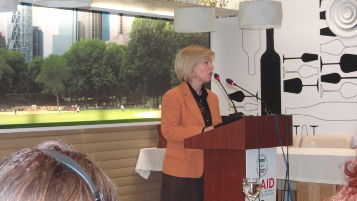 Ms. Gezime Rexhepi, Owner of Bardha Kindergarten, addresses the gathering, 3/8/13.