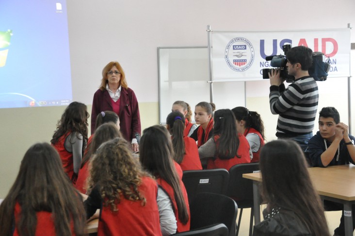 A teacher from Zekeria Rexha school in Gjakova during the filming.