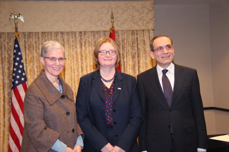 Assistant Administrator Mara Rudman, Mission Director Dr. Mary Ott, and Ambassador Mohamed Tawfik
