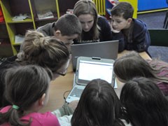 Students using new Classmate laptops