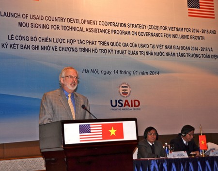U.S. Ambassador David Shear speaks at the launch for USAID's Vietnam Country Development Cooperation Strategy.