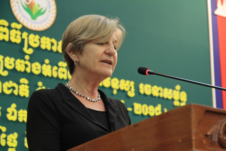 USAID Cambodia Mission Director Rebecca Black speaks at the Launch of the Cambodian National Plan of Action to Combat Traffickin
