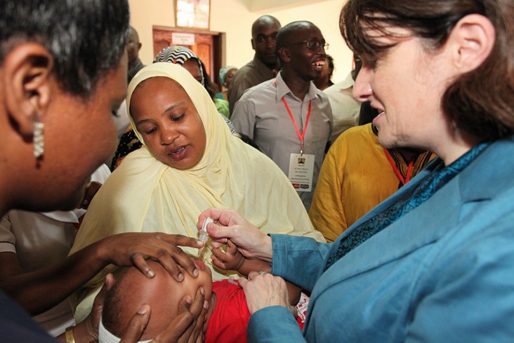 A child receives an oral polio vaccination.