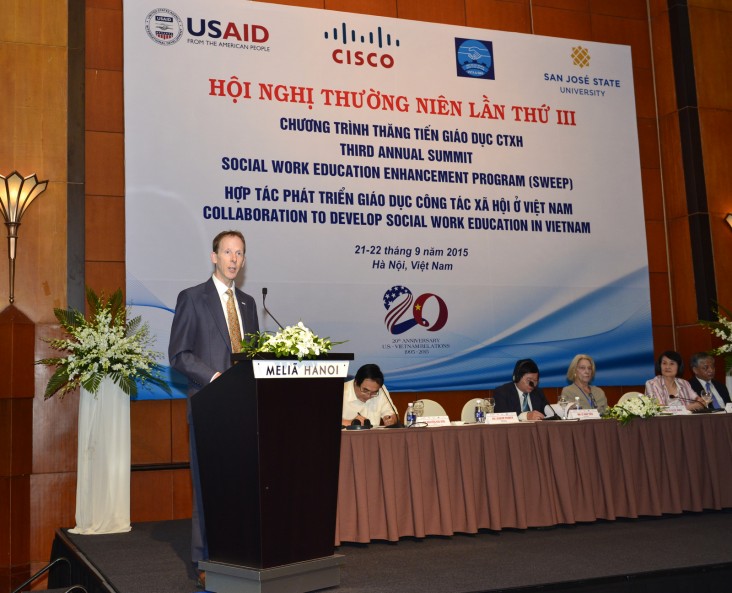 USAID Mission Director Joakim Parker speaks at the summit.