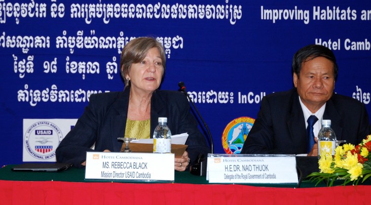 USAID Cambodia Mission Director Rebecca Black delivers remarks on October 18, 2013.