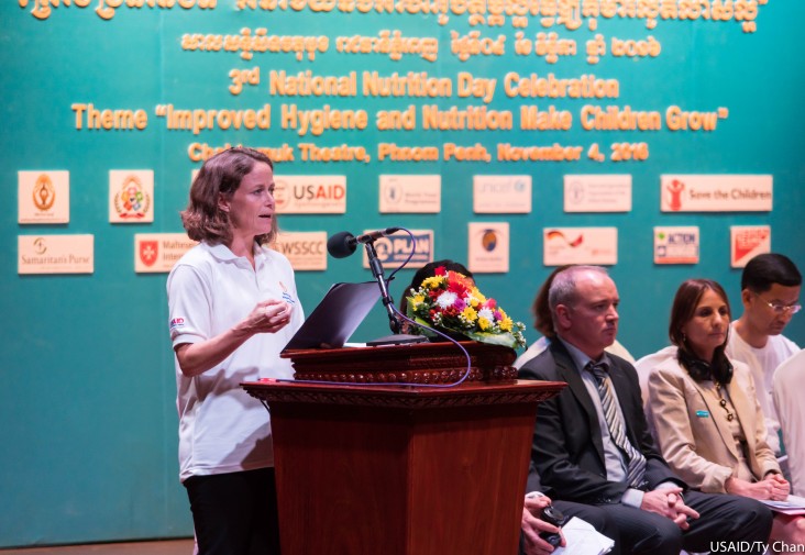 Ms. Polly Dunford, Mission Director, USAID Cambodia is delivering remarks at the 3rd National Nutrition Day.