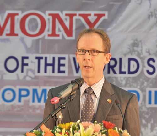USAID Mission Director Joakim Parker speaks at the ceremony to mark the World Social Work Day.