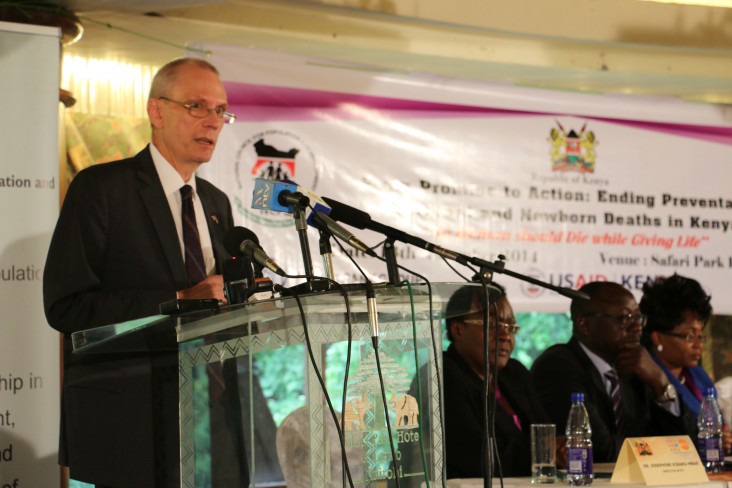 US Ambassador to Kenya Robert Godec stands behind a podium