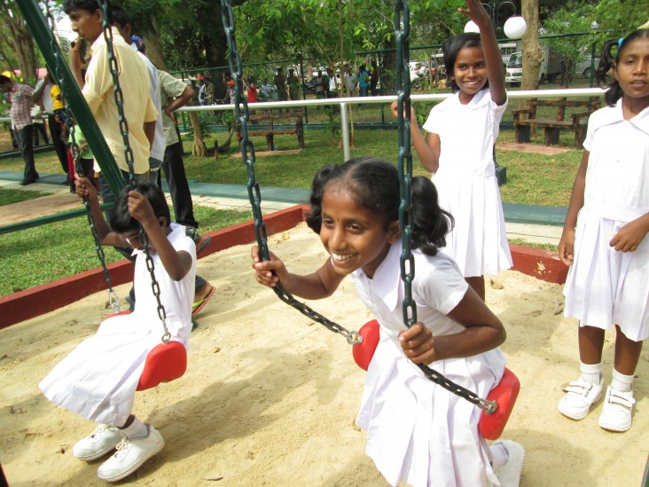 Tamil and Muslim children play at the new Kilinochchi Children's Park.