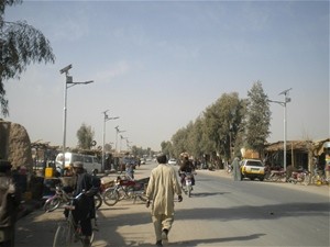 Solar-powered streetlights recently installed in Panjawai.