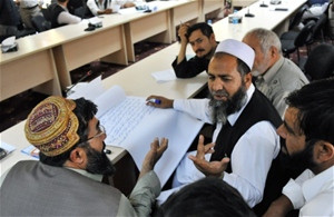 Afghan turbine manufacturers from across the country engage in group discussions during a needs assessment workshop held at the 