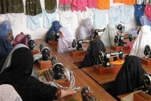 Women in Gereshk learn tailoring and embroidery skills.