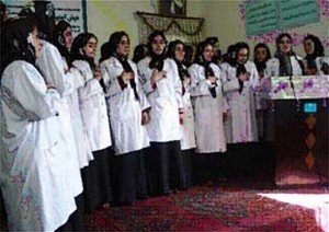 Newly graduated midwives in Badakshan Province take the Midwives Pledge.`