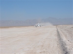 PRT Air is the first flight to take off from the newly constructed airstrip in Qalat.