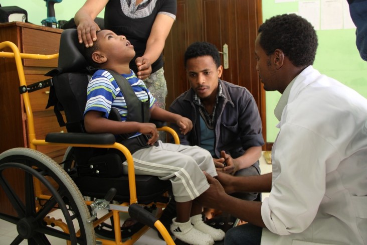 Four-year-old Bahiru in his new wheelchair.