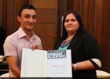 MediaCenter intern Mladen Lukic receives the Srdjan Aleksic award for his reporting on LGBT rights in Bosnia and Herzegovina.
