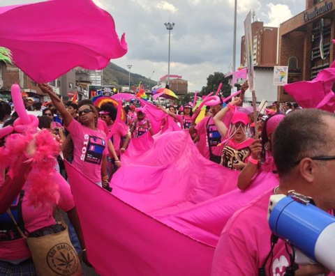 Members of Santamaría Fundación march in the “Ola Fuchsia” (“Pink Wave”) to fight for the creation of a Gender Identity Law.