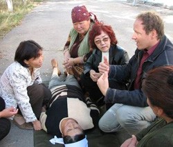 The medic training program emphasizes practicing new skills.