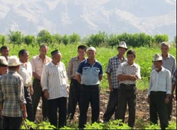 Representatives of the village of Shaidan&rsquo;s rural council and the local water user association council discuss land distri