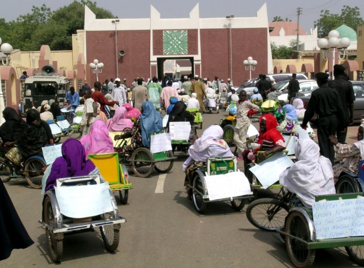 Members of Kano Polio Victims Trust Association during a rally at the palace of the Emir of Kano, northern Nigeria.